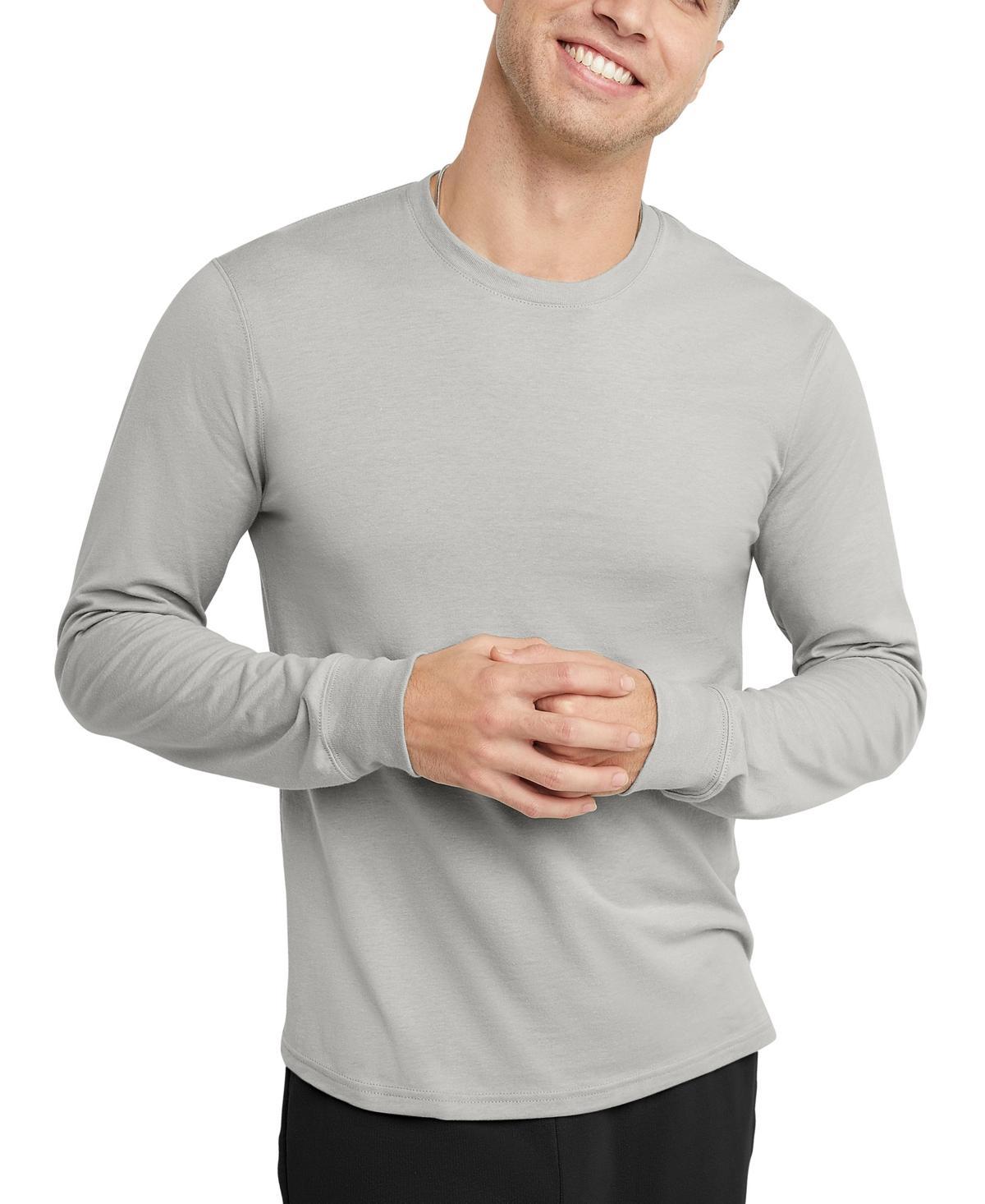 Mens Hanes Originals Cotton Long Sleeve Tee Blue Product Image