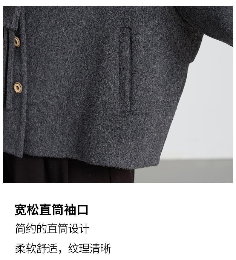 Set: V-Neck Plain Button-Up Jacket + Fringed Scarf Product Image