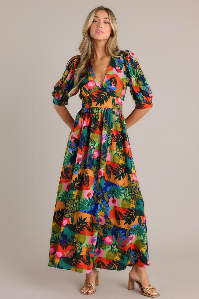 Lush Haven Green Multi Tropical Print Maxi Dress Product Image