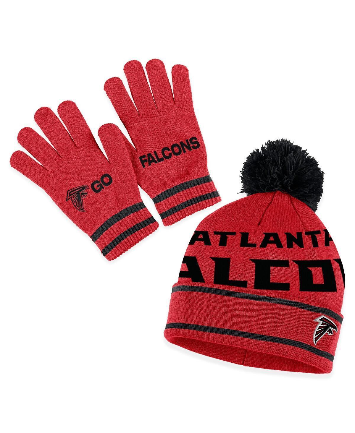 Womens Wear by Erin Andrews Red Atlanta Falcons Double Jacquard Cuffed Knit Hat with Pom and Gloves Set Product Image