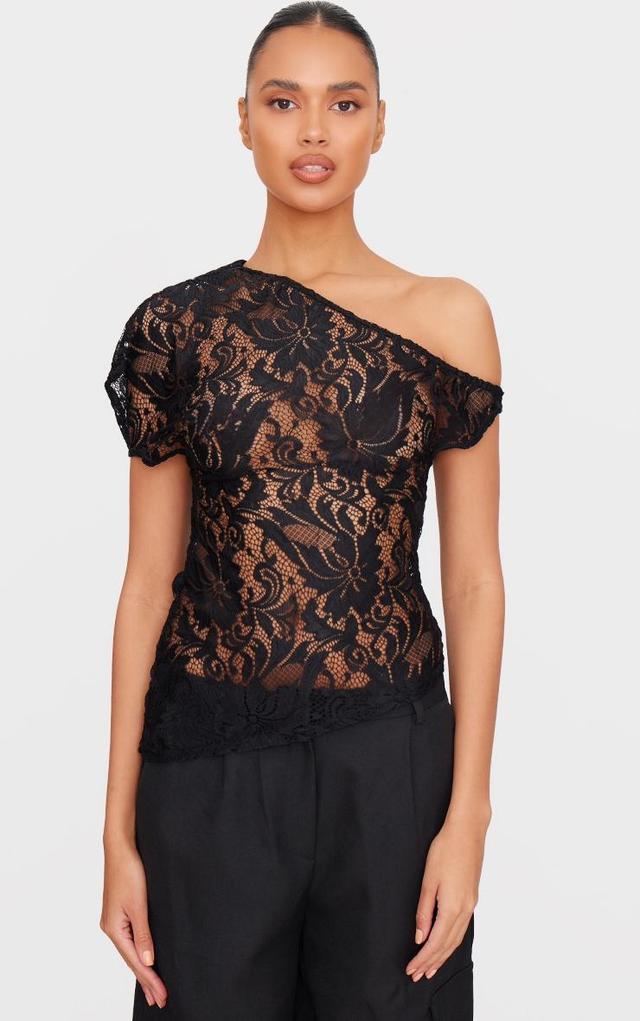 Black Lace Detail Asymmetric Longline Top Product Image