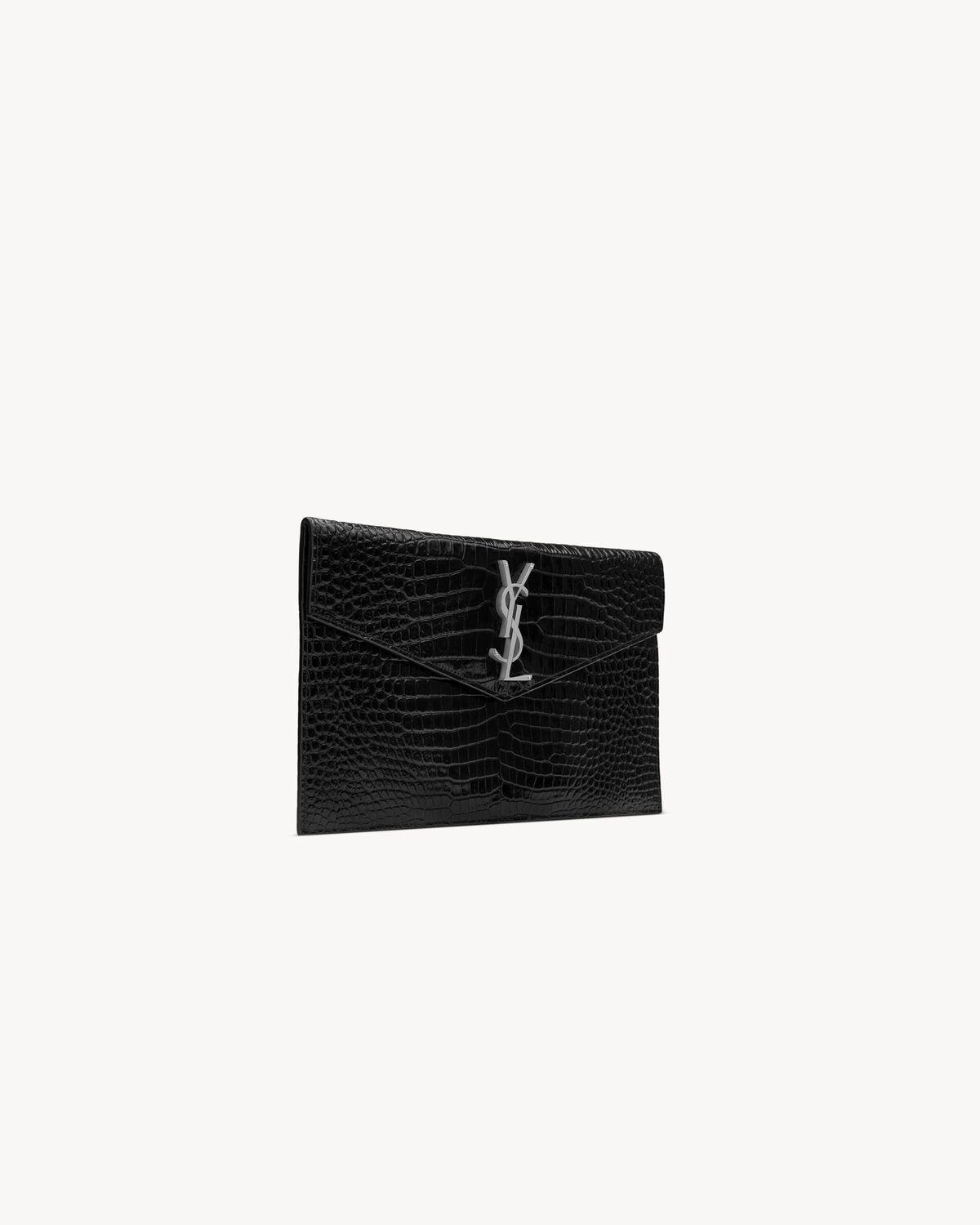 UPTOWN pouch in CROCODILE-EMBOSSED shiny leather | Saint Laurent | YSL.com Product Image