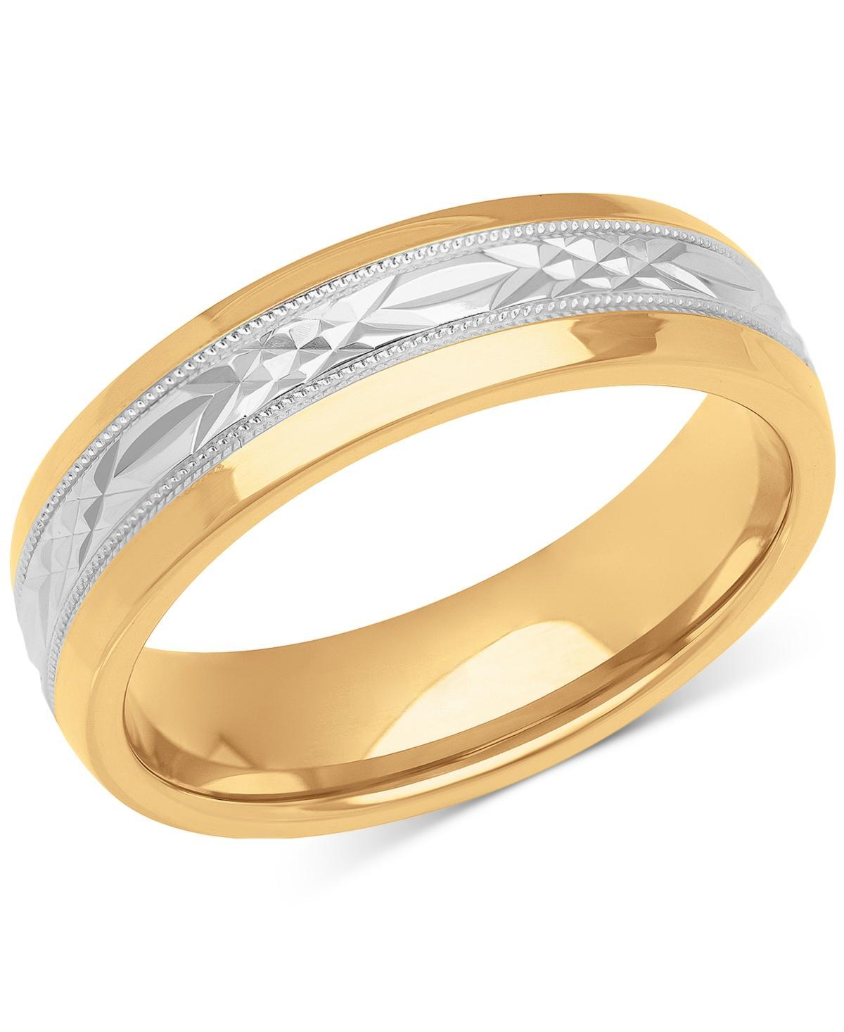 Mens Carved & Beaded Wedding Band in Sterling Silver & 18k Gold-Plate Product Image