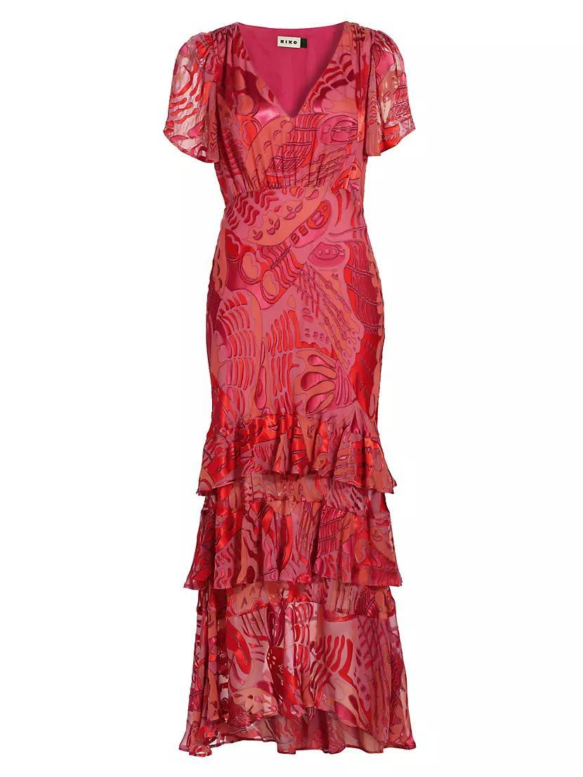 Gilly Silk-Blend Velvet Ruffled Maxi Dress Product Image