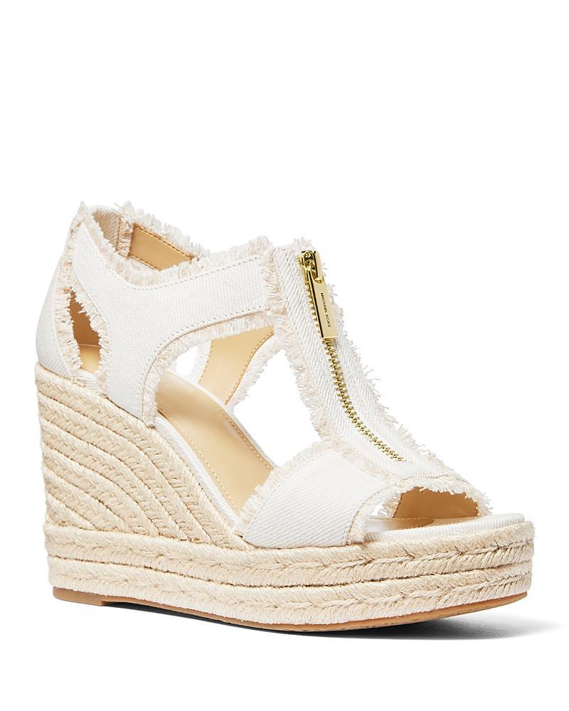 Michael Michael Kors Womens Berkley Distressed Denim Espadrille Wedge Heel Platform Sandals Product Image