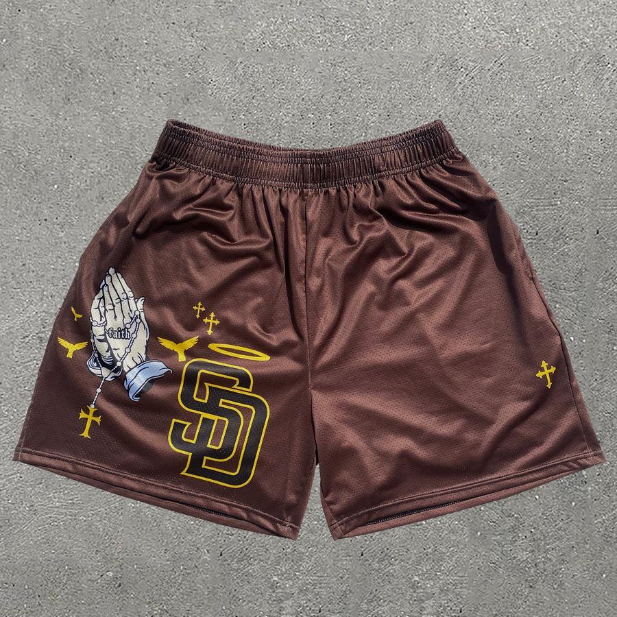 Sopula Chocolate Padre Prayer Hands Print Graphic Mesh Shorts Product Image