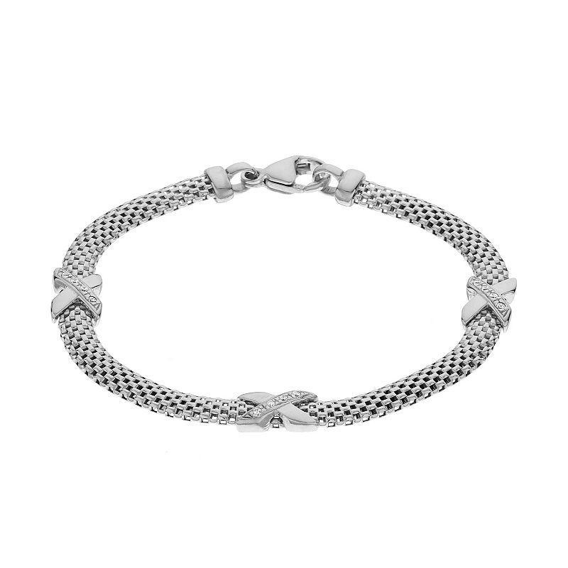 Sterling Silver Cubic Zirconia Mesh Bracelet, Womens Multicolor Product Image