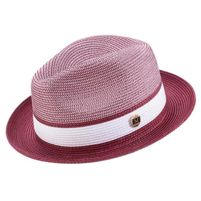 Men's Braided Two Tone Pinch Fedora Hat in Burgundy Product Image