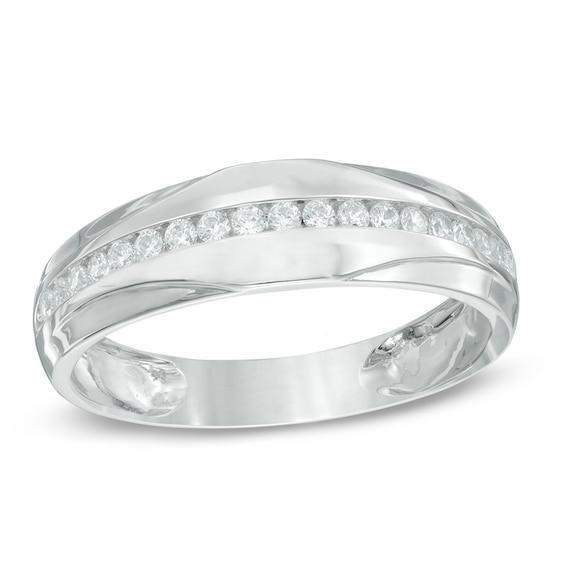 Men's 1/3 CT. T.w. Diamond Center Row Wedding Band in 10K White Gold Product Image