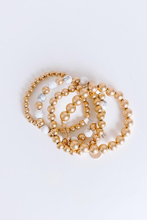 All The Glam Stretch Bracelet Set in White Product Image