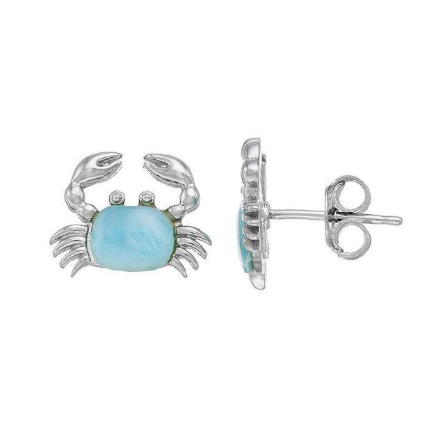 Sterling Silver Larimar Crab Stud Earrings, Womens, Blue Product Image