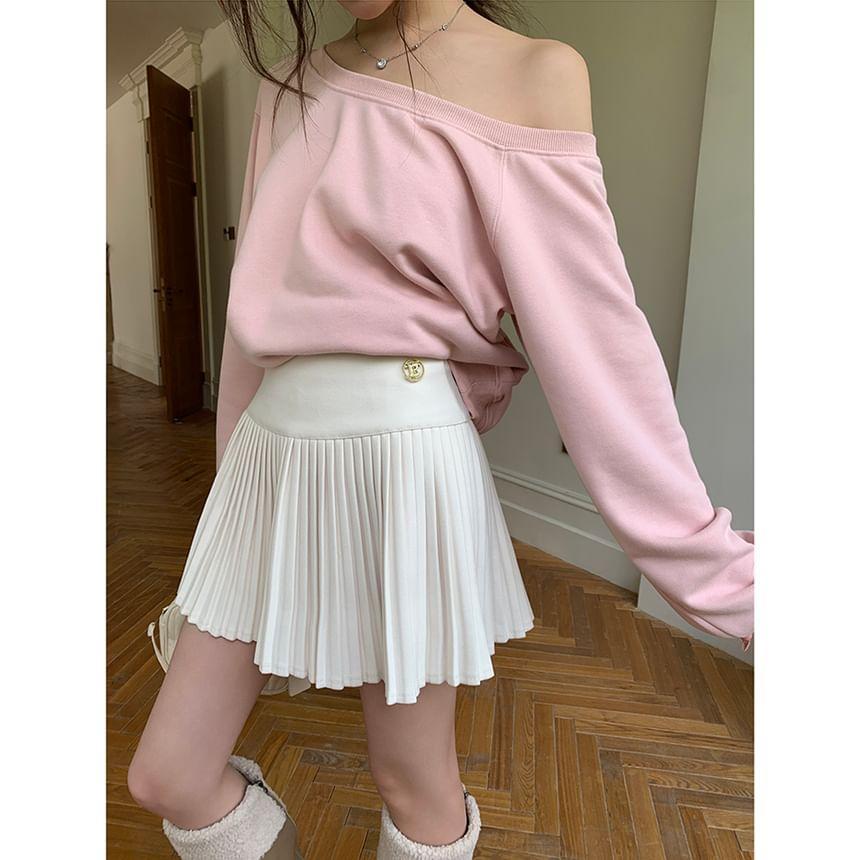 High Waist Plain Pleated Mini A-Line Skirt Product Image