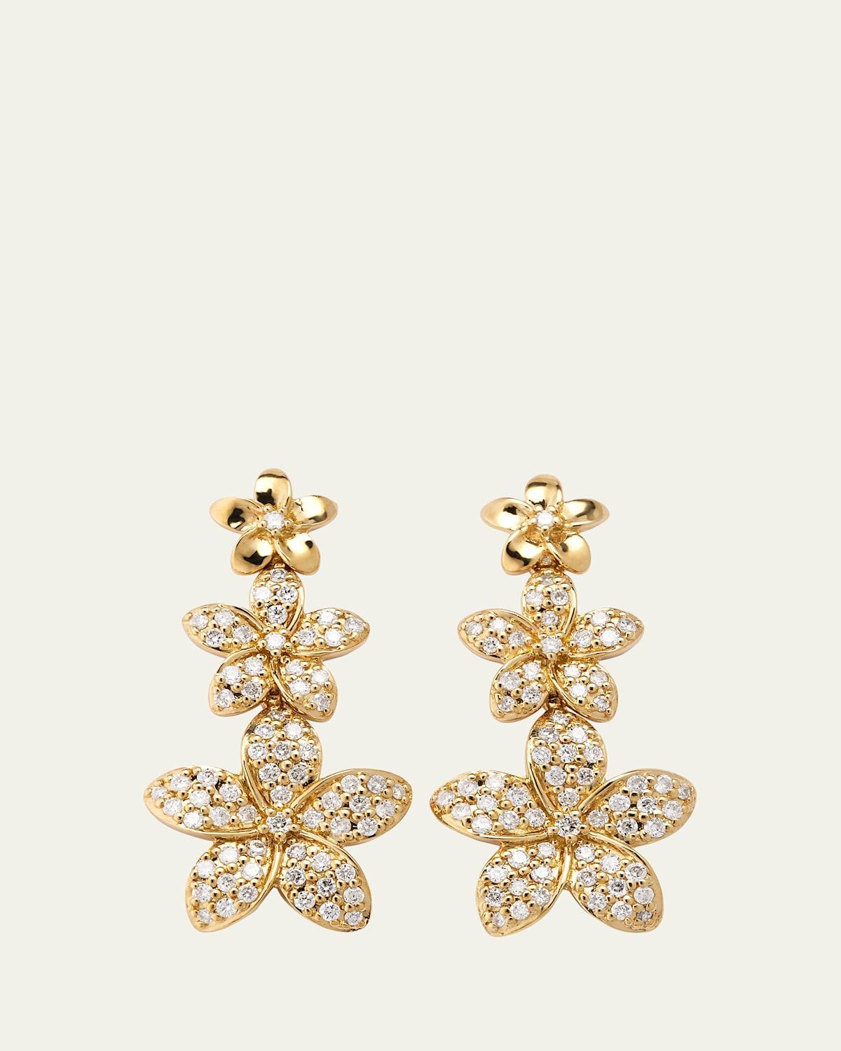 Womens Plumeria 14K Gold & Diamond Linear Drop Earrings Product Image