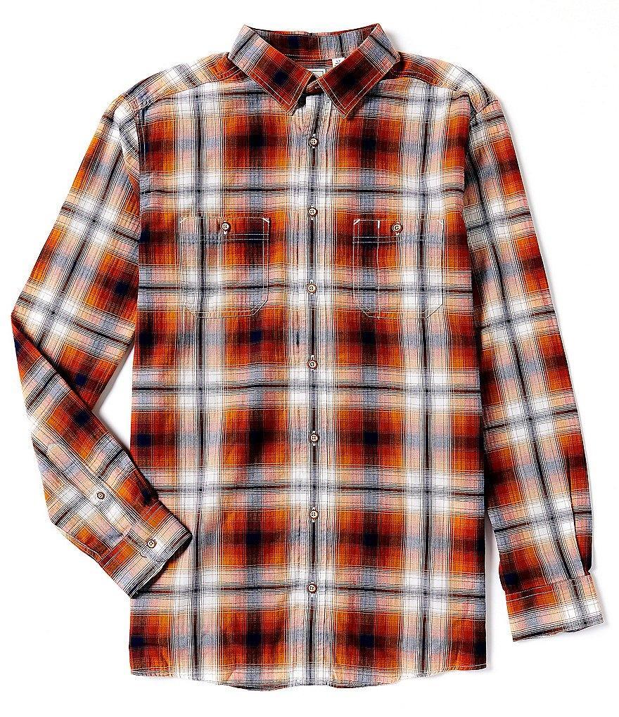 Rowm Big & Tall Into The Blue Collection Long Sleeve Herringbone Texture Plaid Shirt Product Image