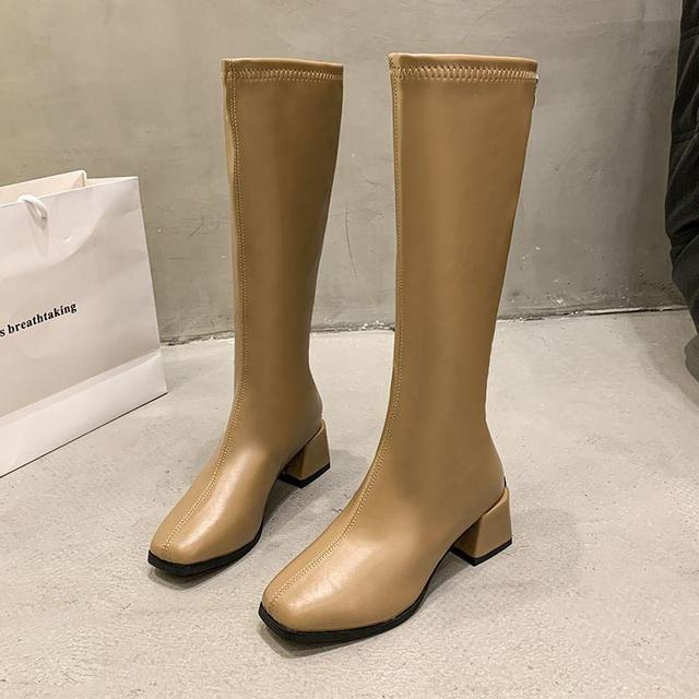 Block Heel Plain Tall Boots Product Image