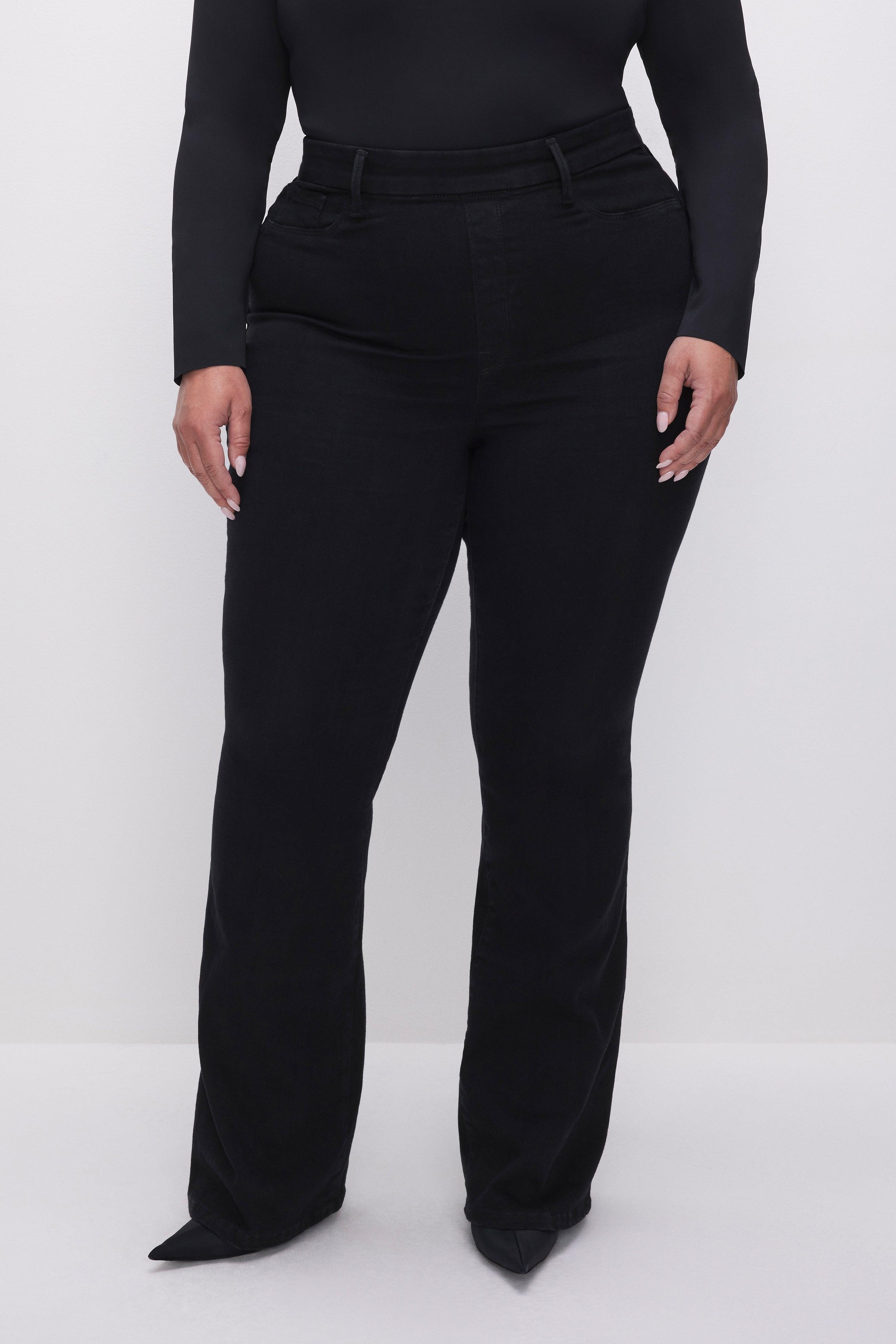 POWER STRETCH PULL-ON FLARE JEANS | BLACK001 Product Image