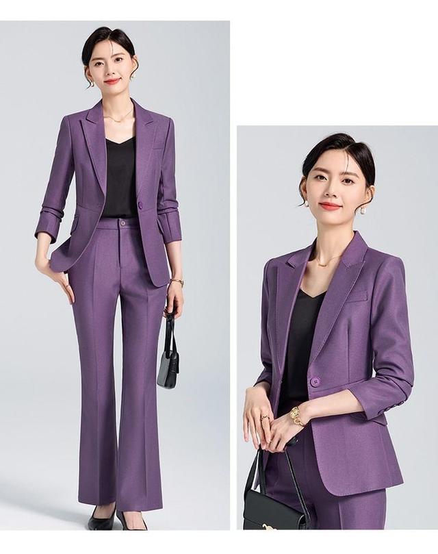 Lapel Collar Plain Single Breasted Blazer / Mid Rise Plain Dress Pants Product Image