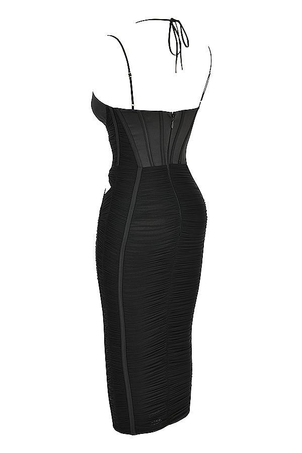 Maya Black Ruched Midi Dress Product Image