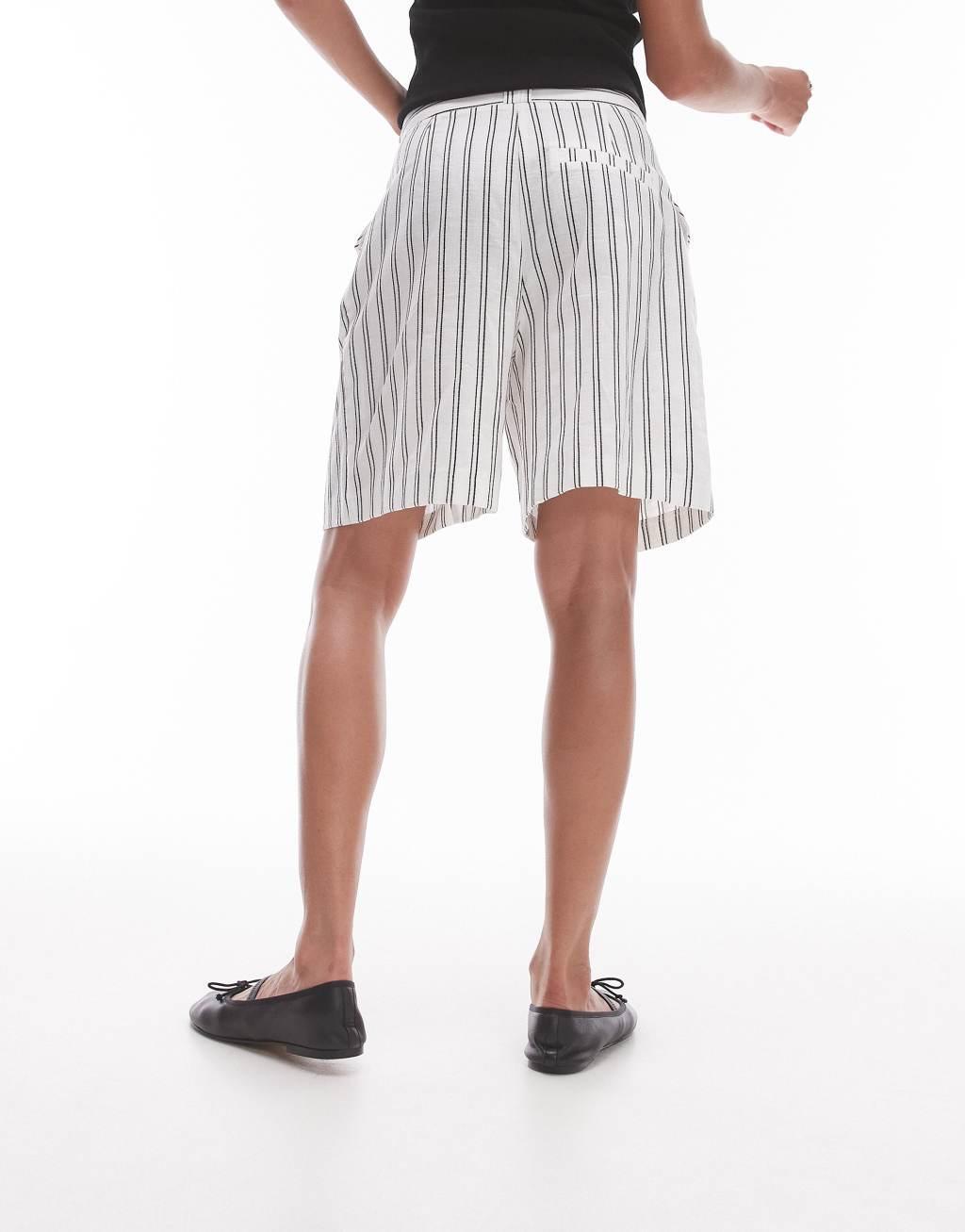 Topshop stripe tailored short in mono Product Image