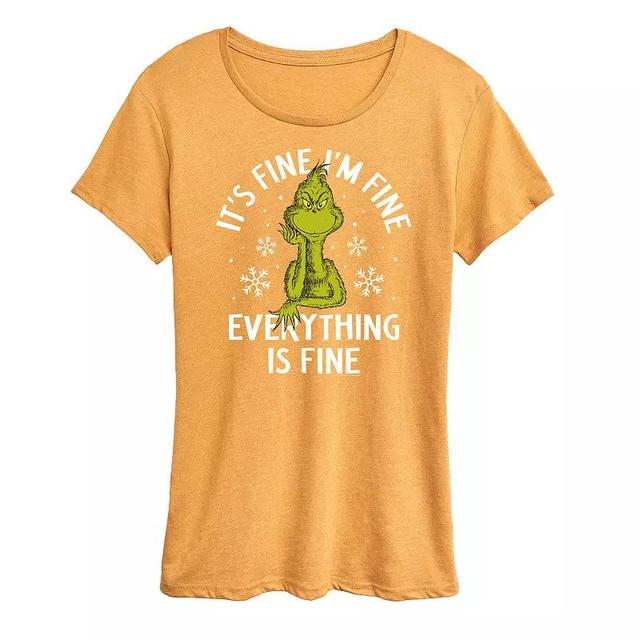 Womens Dr. Seuss Grinch Its Fine Im Fine Graphic Tee, Girls Grey Juniper Product Image