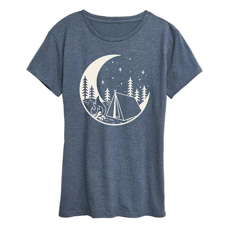 Womens Moon Camping Scene Graphic Tee Grey Blue Product Image