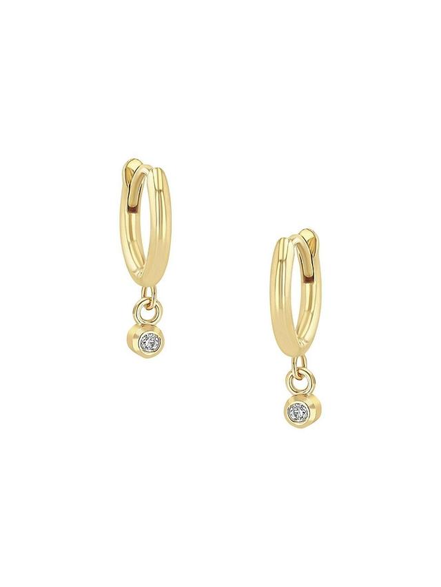 Womens Bezel 14K Yellow Gold & Diamond Drop Huggie Hoop Earrings Product Image