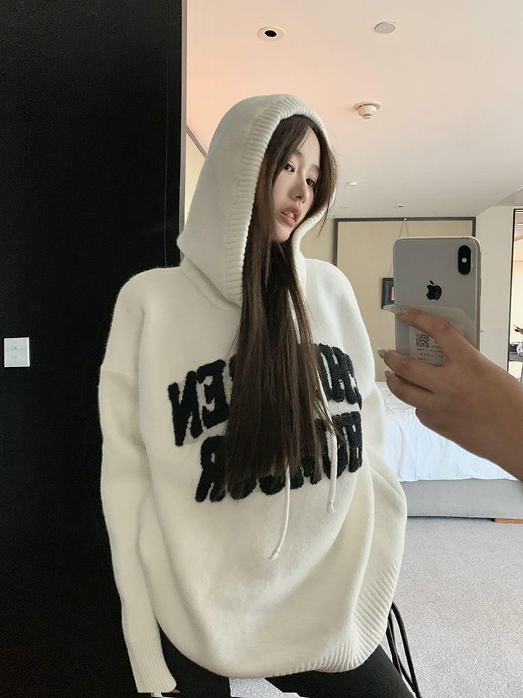 Lettering Hooded Oversized Sweater Product Image