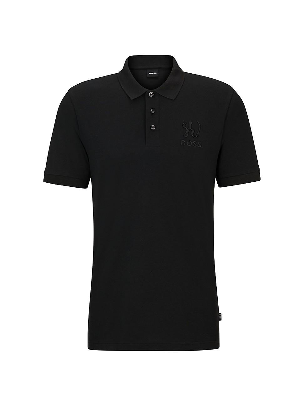 Mens Mercerized-Cotton Polo Shirt with Special Artwork Product Image