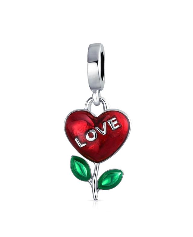 Bling Jewelry Valentine Word Love Grows Red Flower Heart Dangle Charm Bead For Women Enamel Sterling Silver Fits European Bracelet Product Image