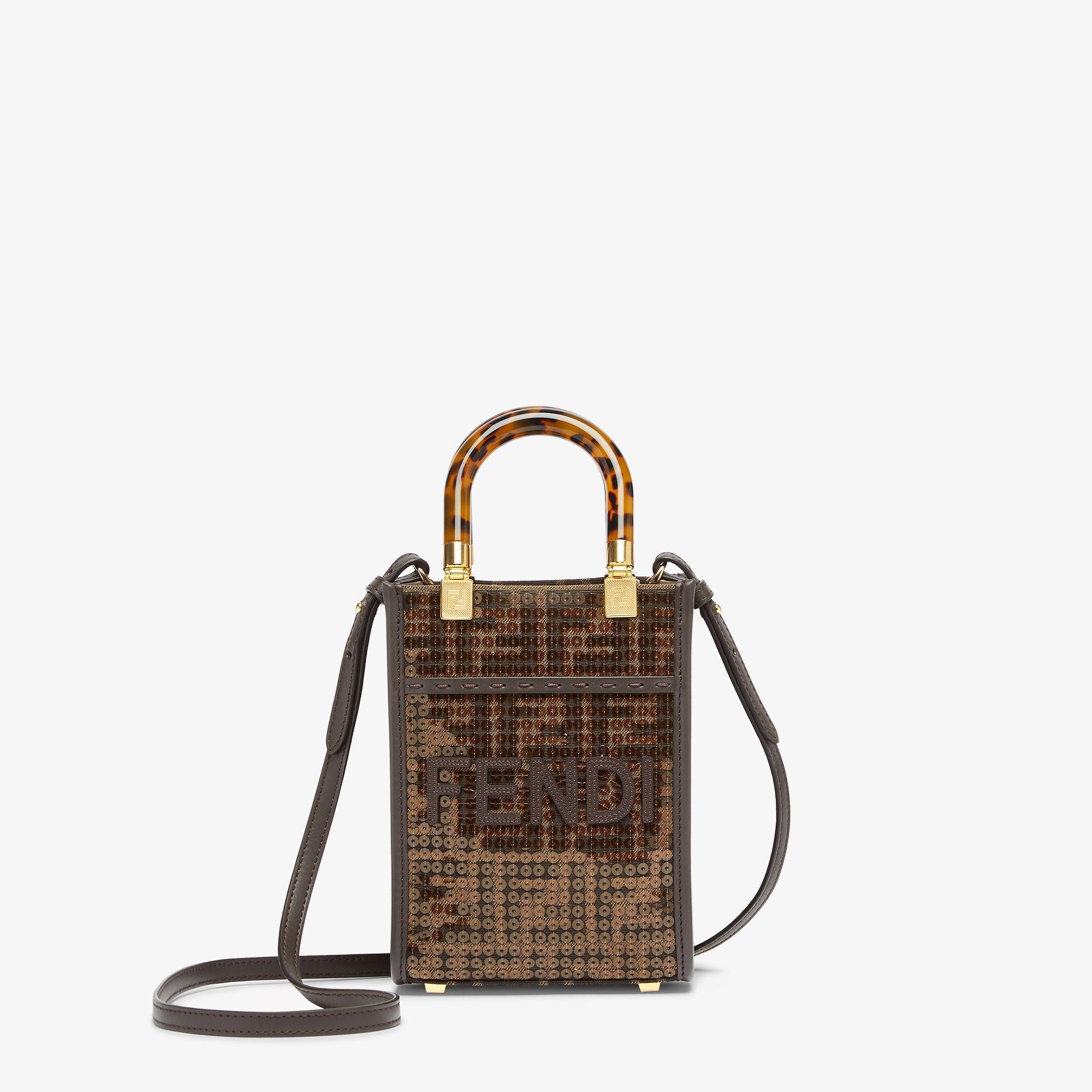 Mini Sunshine ShopperBrown FF jacquard fabric mini bag with sequins Product Image