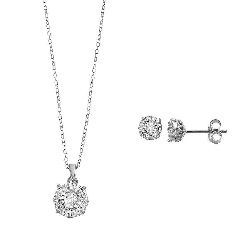 1/2 Carat T.W. Diamond Lotus Pendant Necklace & Earrings Set, Womens Sterling Silver Product Image