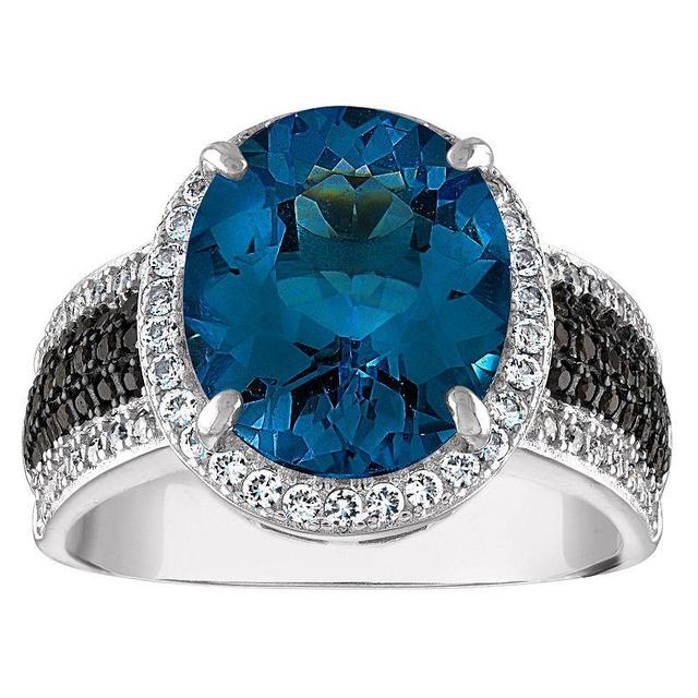 Designs by Gioelli Sterling Silver Swiss Blue Topaz & Black Spinel Ring, Womens Product Image