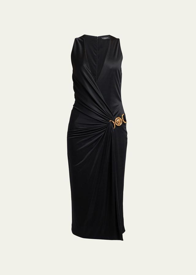 Versace Plunge Neck Drape Cocktail Dress Product Image