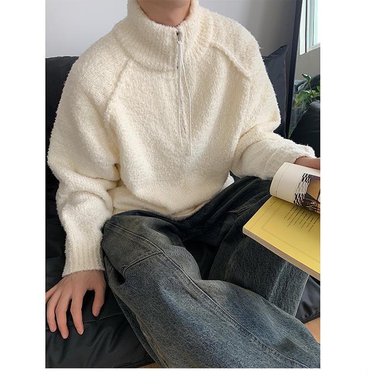 Long-Sleeve Plain Half-Zip Sweater Product Image