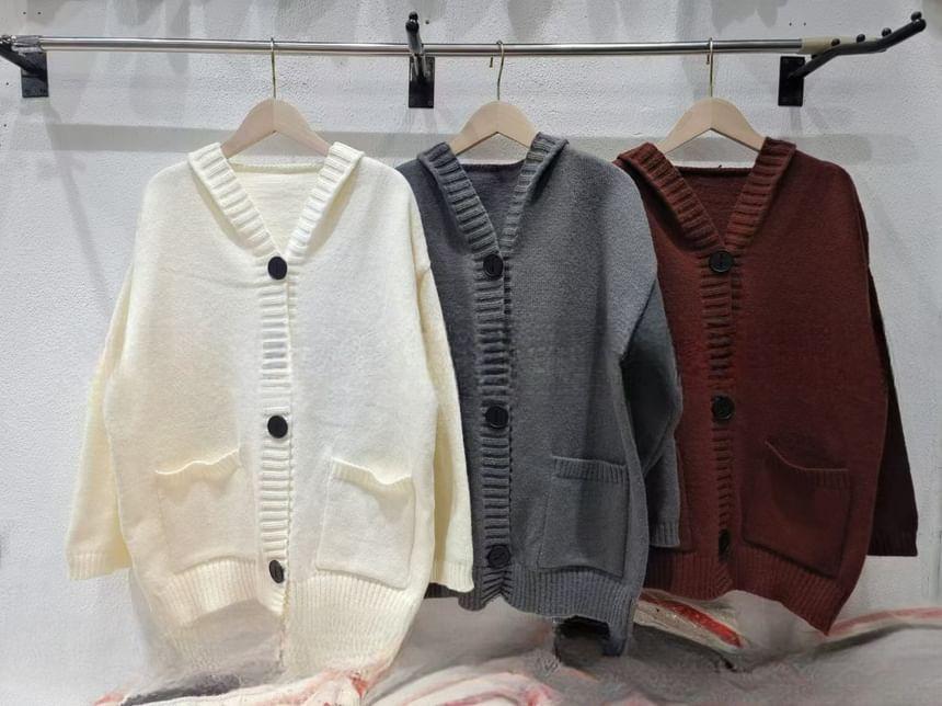 V-Neck Plain Button-Up Cardigan Product Image