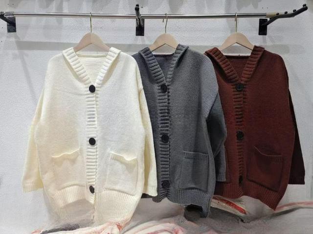 V-Neck Plain Button-Up Cardigan Product Image