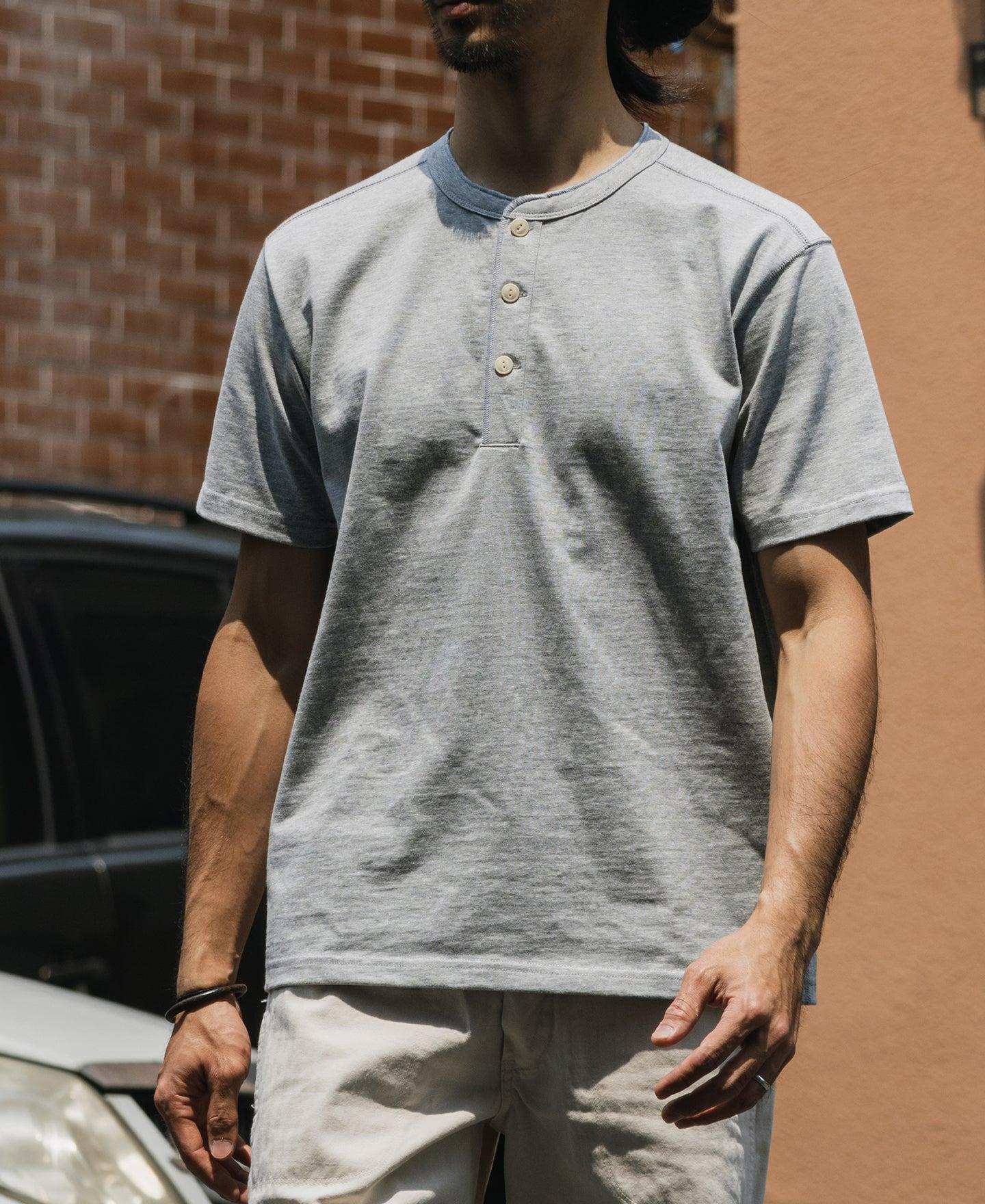 10.6 oz Cotton Short Sleeve Henley T-Shirt - Gray Product Image