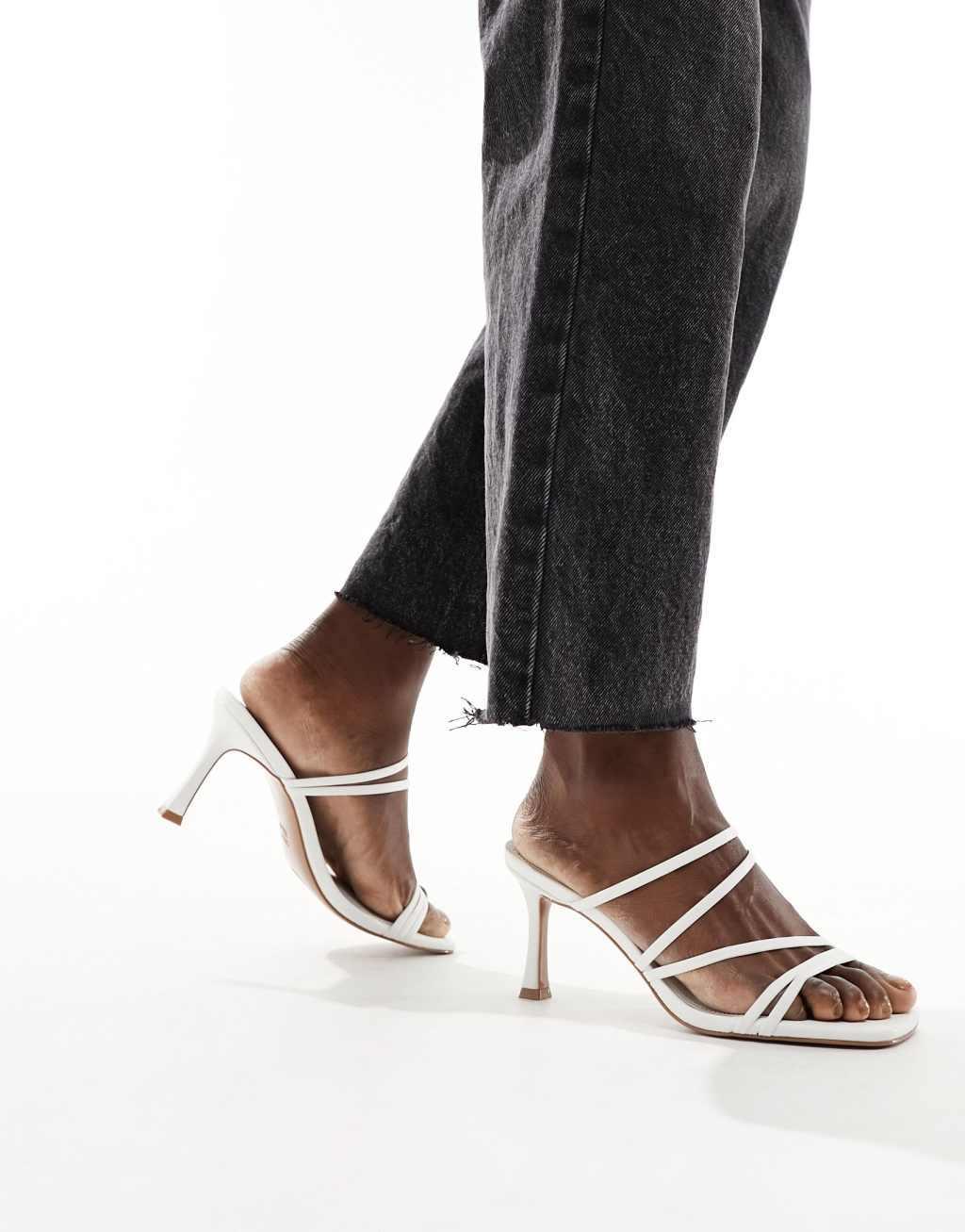 ASOS DESIGN Hayes strappy mid sandal heeled mules in white Product Image