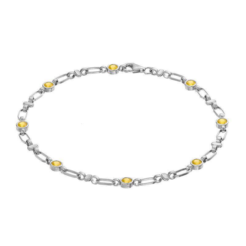 Kristen Kesho Sterling Silver Lab-Created Yellow Sapphire Oval Link Bracelet, Womens Product Image