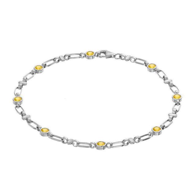 Kristen Kesho Sterling Silver Lab-Created Yellow Sapphire Oval Link Bracelet, Womens Grey Product Image