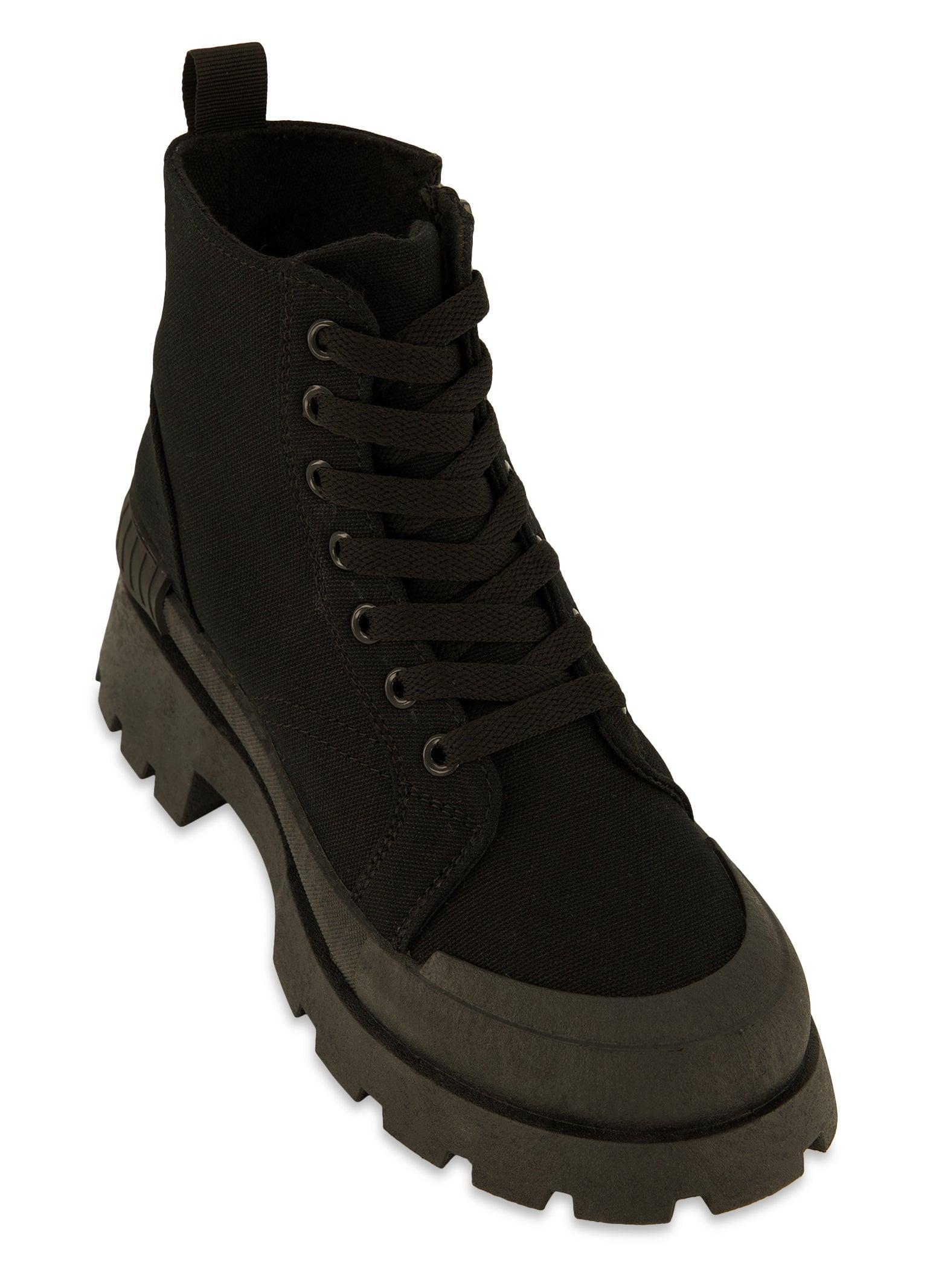 Womens Canvas Cap Toe Detail Combat Boots Product Image