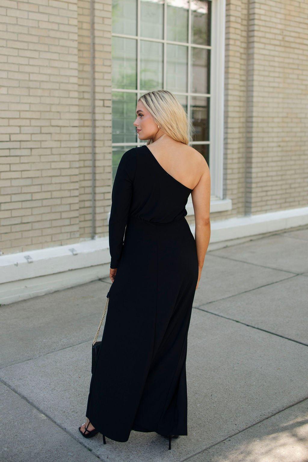 Black One Sleeve Maxi Dress - FINAL SALE Product Image