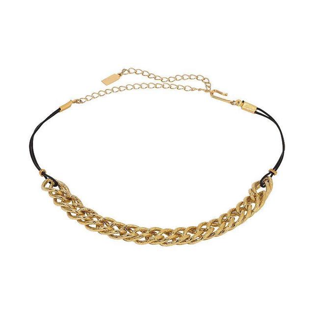 1928 Gold Tone Thin Black Rope Chain Choker Necklace, Womens Product Image