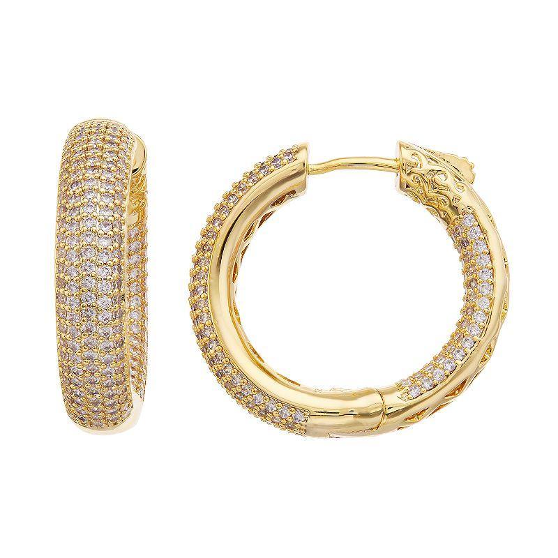 Sterling Silver & Cubic Zirconia Pave Inside Out Tube Hoop Earrings, Womens, Gold Tone Product Image