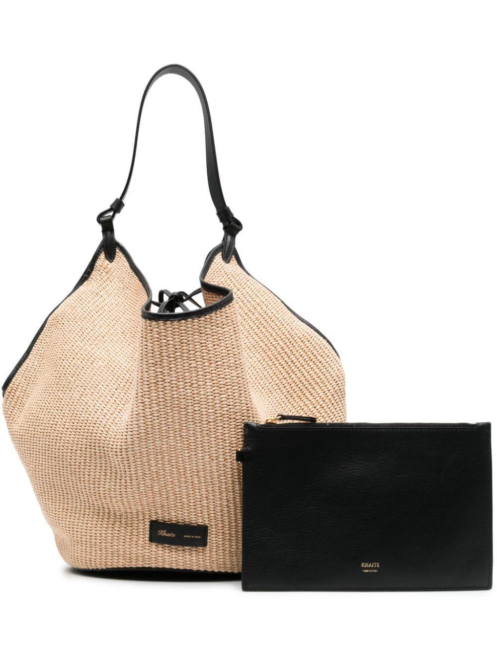 Medium Lotus Raffia Tote Bag In Black Product Image