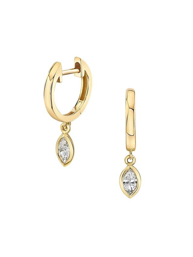 Womens Solitaire Classics Collection 14K Gold & 0.50 TCW Lab-Grown Diamond Marquise Bezel Drop Huggie Hoops Product Image