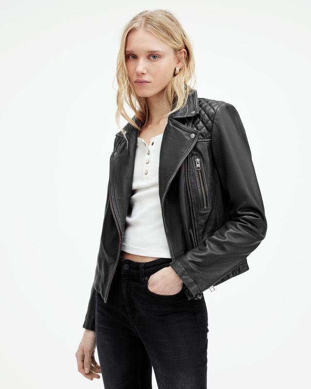 Cargo Distressed Leather Biker Jacket Product Image