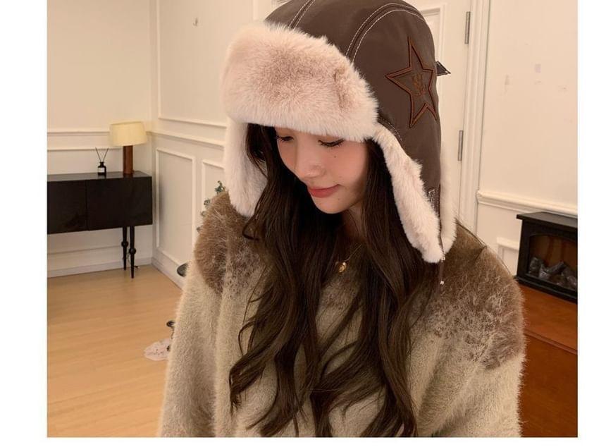 Star Embroidered Faux Fur Trapper Hat Product Image