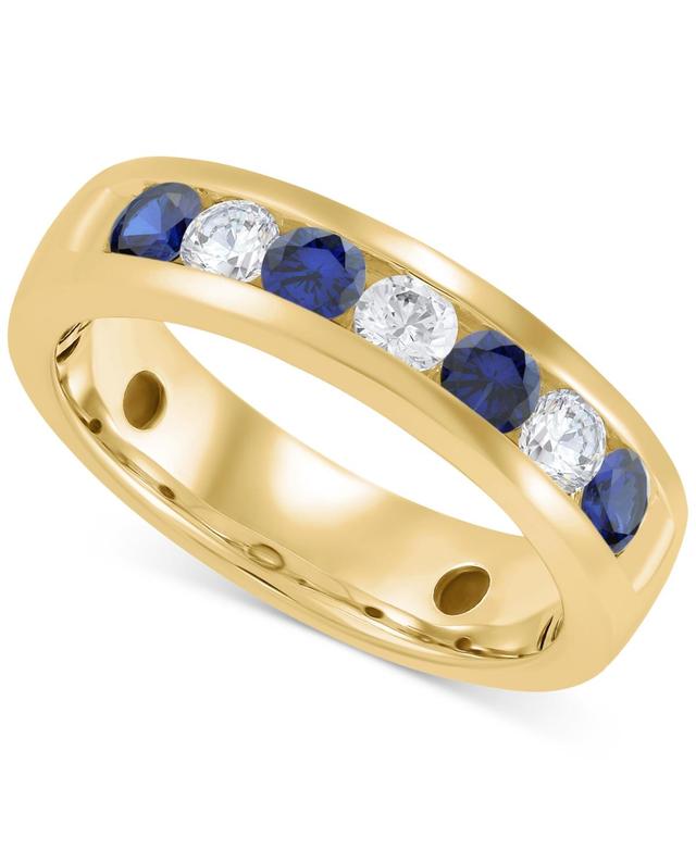 Grown With Love Mens Lab Grown Sapphire (1-1/6 ct. t.w.) & Lab Grown Diamond (3/4 ct. t.w.) Channel Band in 10k Gold Product Image