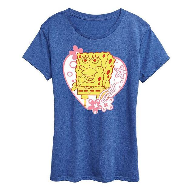 Womens Spongebob Squarepants Heart Graphic Tee Blue Product Image